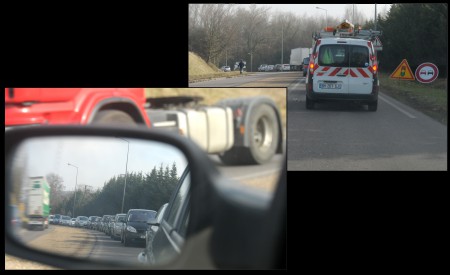 Embouteillage en sortant de Hayange, direction Thionville (Niveau supermarché)